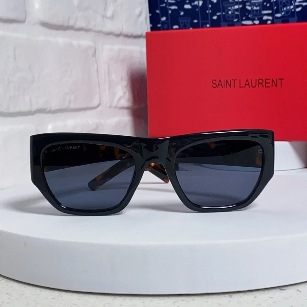 Saint Laurent Black Rectangular Sunglasses for Men